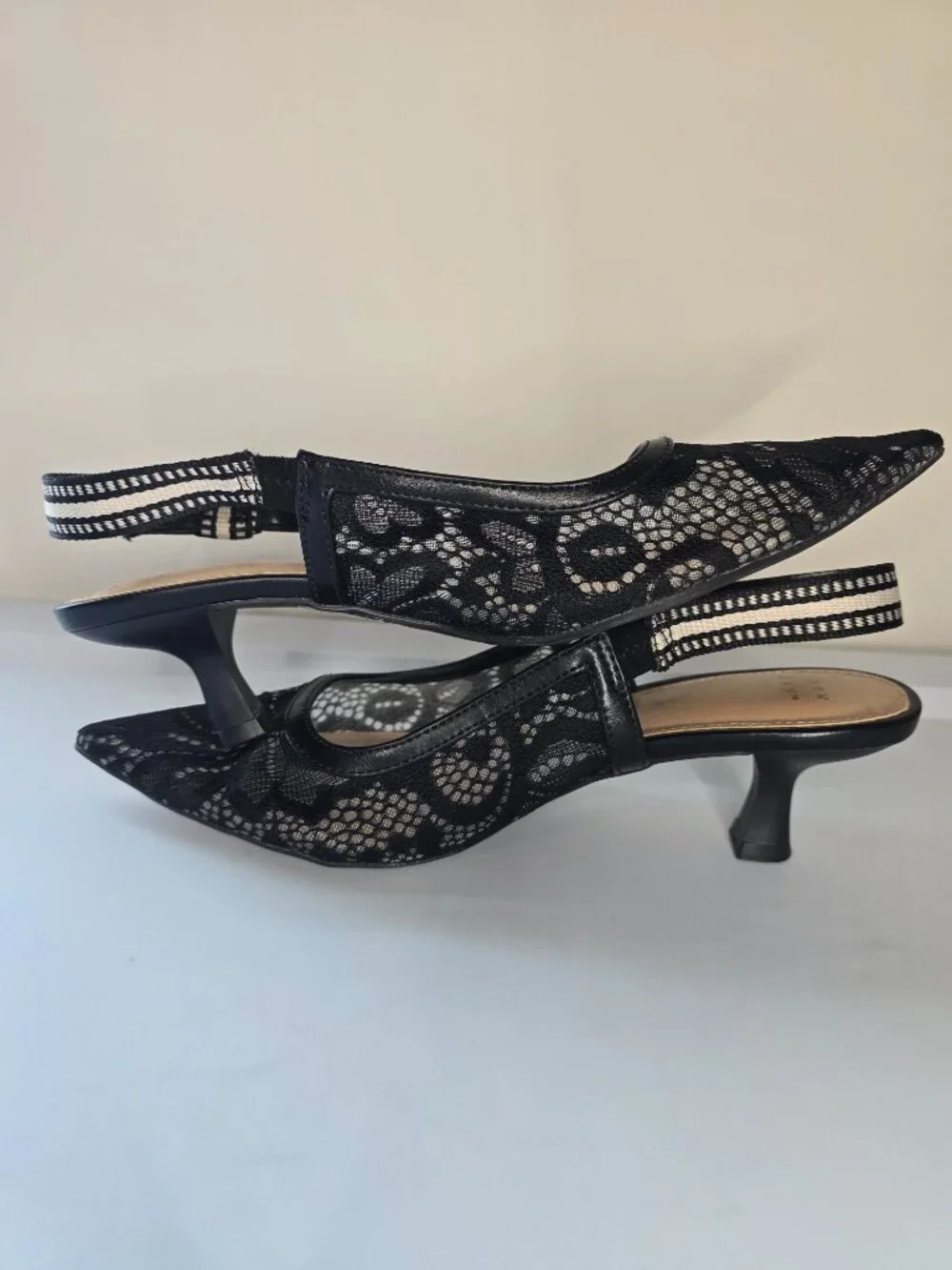 Target - A New Day Milan Slingback Kitten Pumps - Two Pairs - Tan & Black Lace - Picture 12 of 13